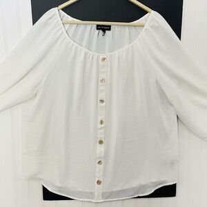 I. N. Studio Women's White Peasant Boho Blouse Lined 3/4 Sleeve Large